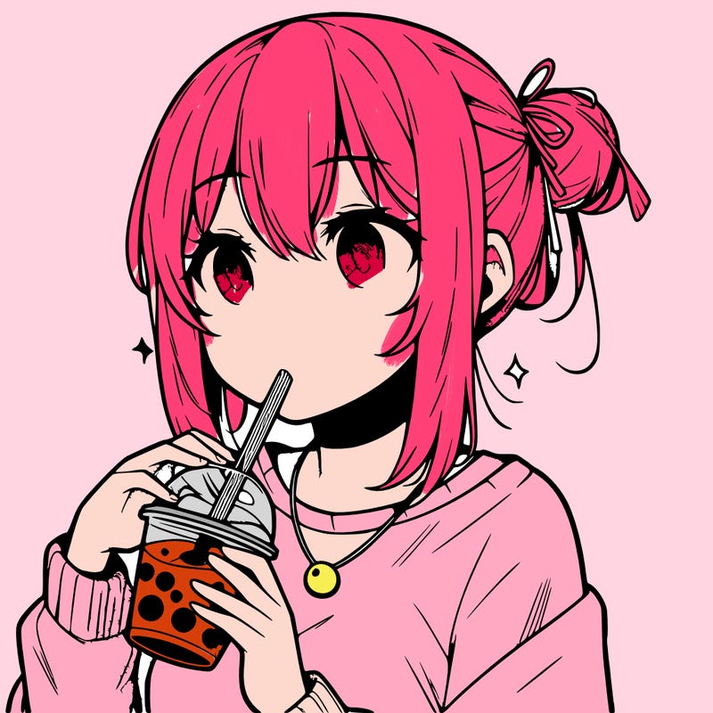 manga character drinking boba