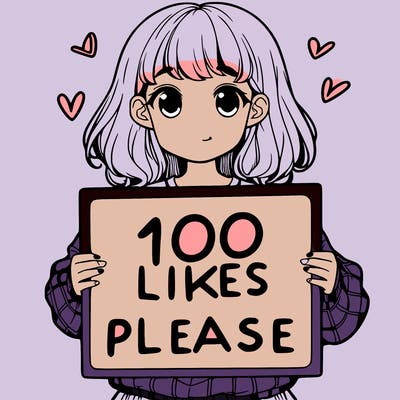 a girl holding a sign saying 100 likes please