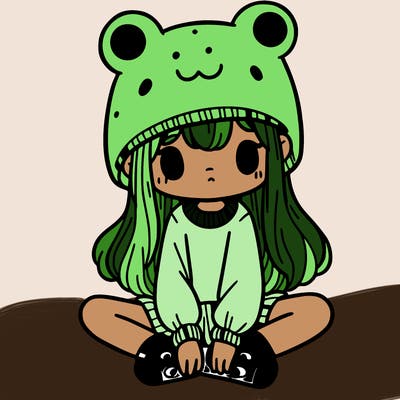 a girl wearing a frog hat and some frog socks