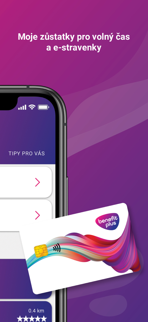 Benefit Plus app display with a digital payment card for employee benefits