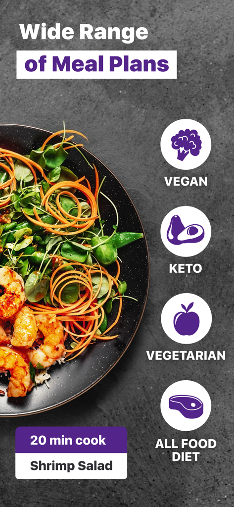 Fitness Verv: Daily Exercise - Fitness Verv app displaying diverse meal plans including vegan and keto diets