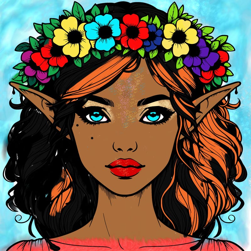 realistic female elf with flower crown