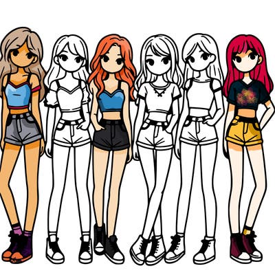 a group of girls wearing crop tops and shorts