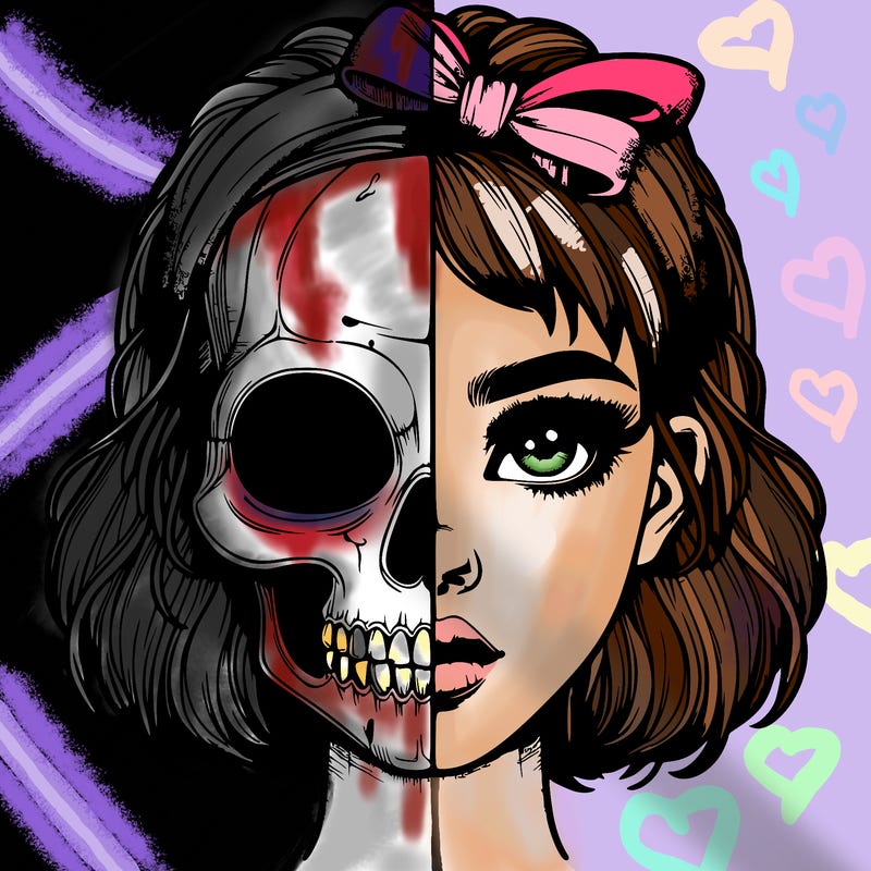 realistic girl with half skull mask