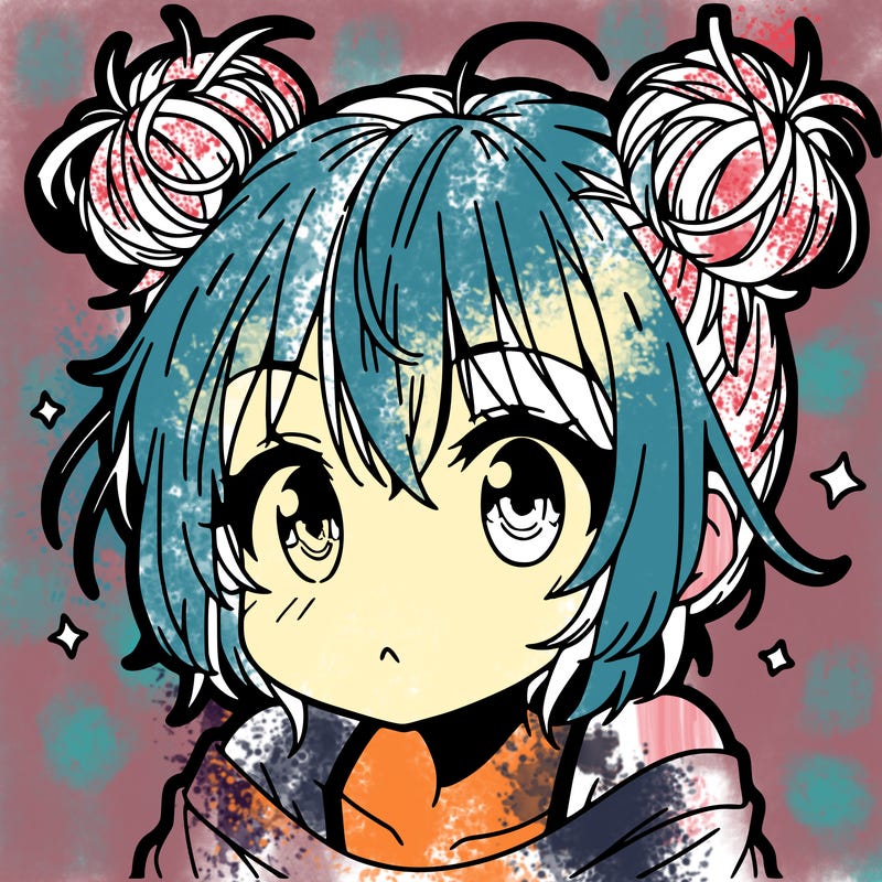 a manga girl with messy small buns