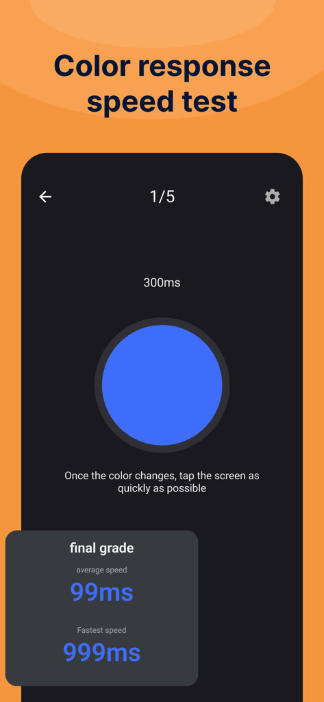 GC Auto Clicker - Interface du test de vitesse de réponse des couleurs de GC Auto Clicker avec les résultats du temps de réaction.
