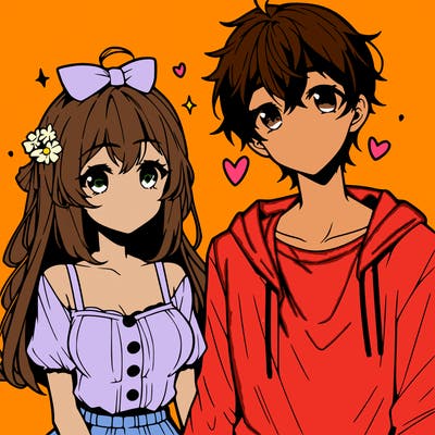 anime girl and guy cute and in love