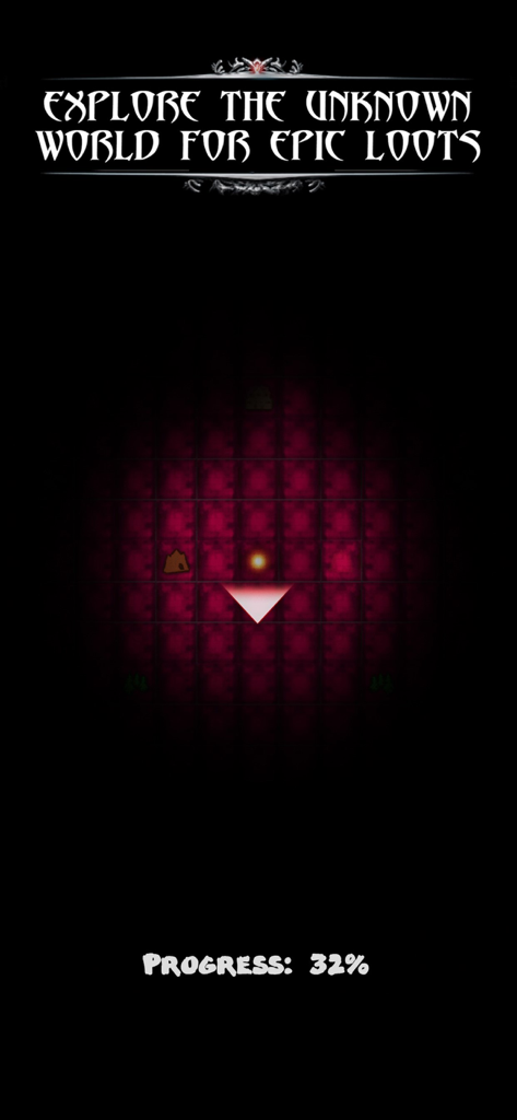 Juego Dungeon Survivor mostrando exploración de mapa con un 32 por ciento de progreso