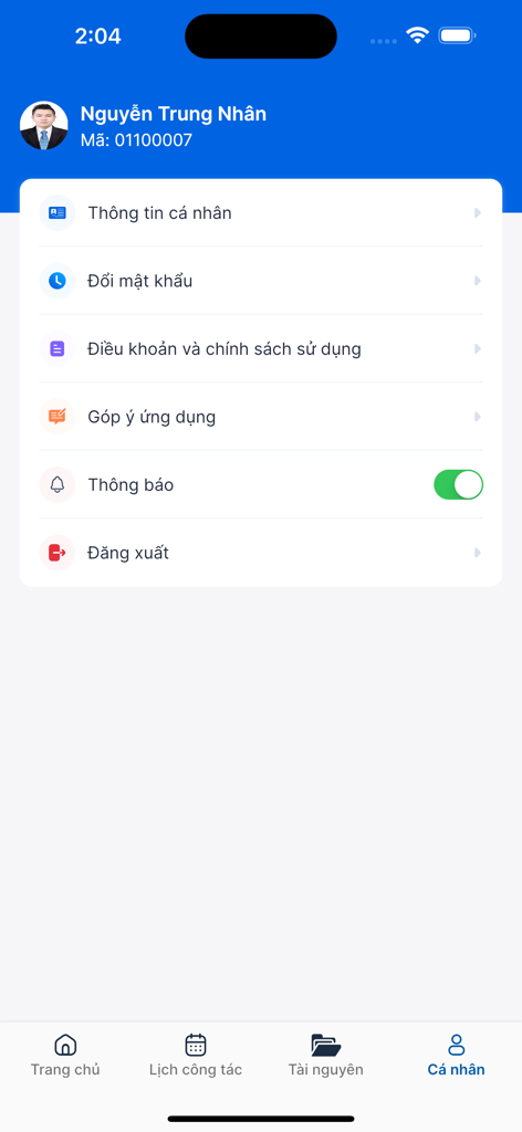 Der Bildschirm für die Kontoeinstellungen der OneUni App, der Benutzerprofildetails und Benachrichtigungseinstellungen anzeigt.