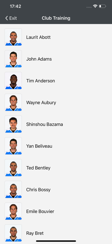 Kitman Labs Kiosk - Screen displaying a list of athletes with their photos and names for training check-in