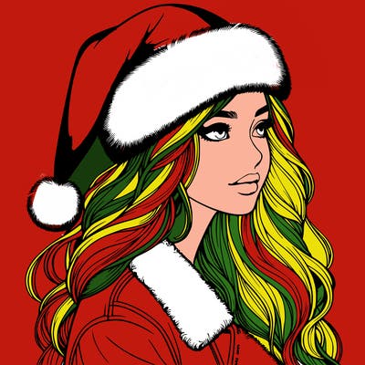 realistic girl in santa hat