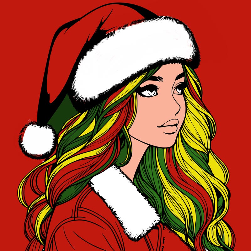 realistic girl in santa hat
