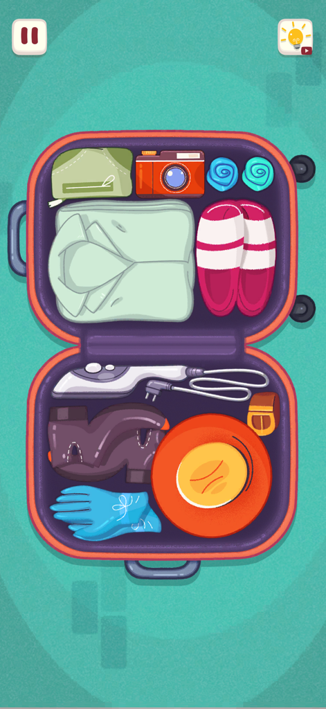 Satisfying Organize Mini games - Uma mala sendo organizada de forma limpa com itens de viagem em um mini jogo satisfatório