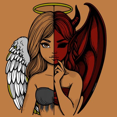 realistic angel half demon