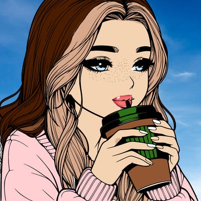 realistic girl drinking coffee