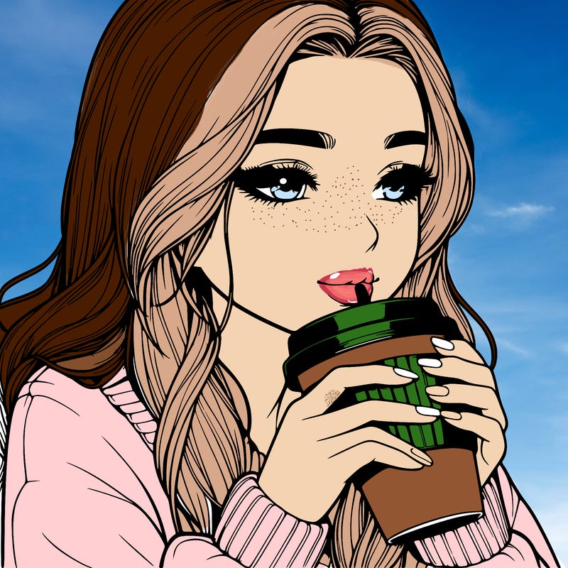 realistic girl drinking coffee
