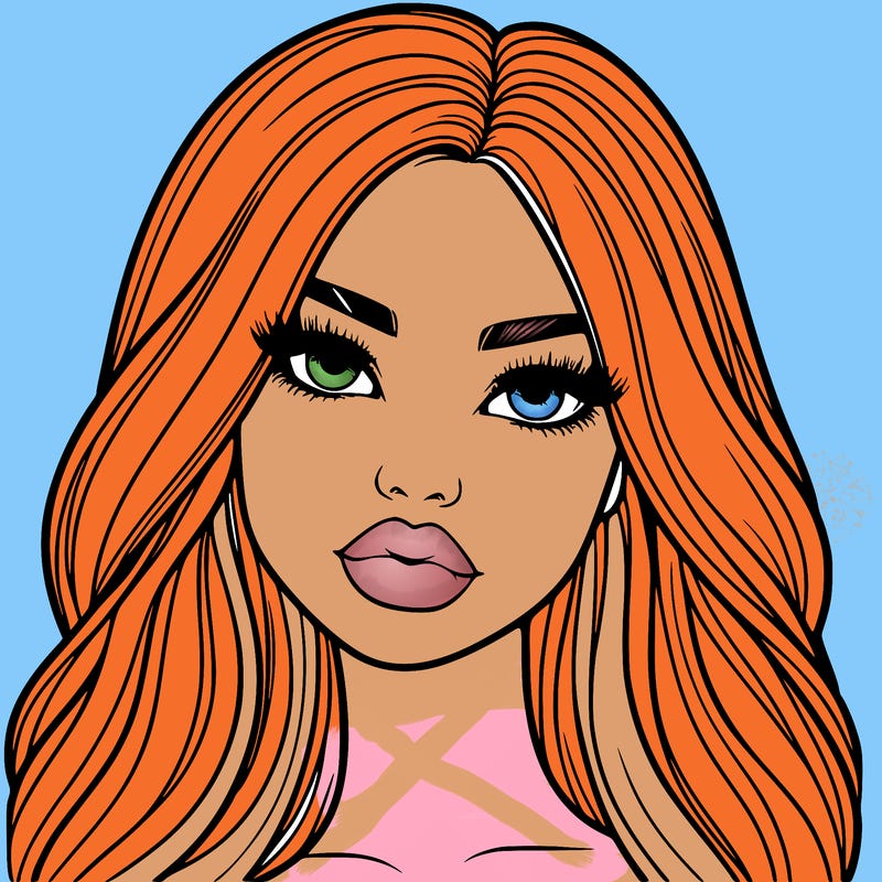 realistic girl with big lips and long hair