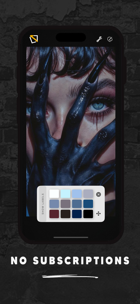 TatToolkit - TatToolkit App-Oberfläche, die Farbabstimmung einer Tattoo-Referenzfoto mit einem Banner ohne Abonnement zeigt
