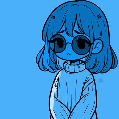 sad girl with glasses in a sweater