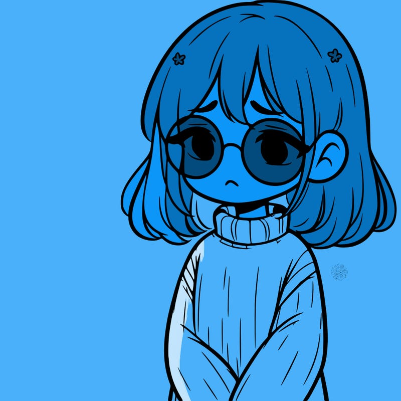sad girl with glasses in a sweater