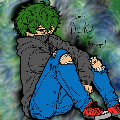 a male hoddie ripped jeans messy hair anime