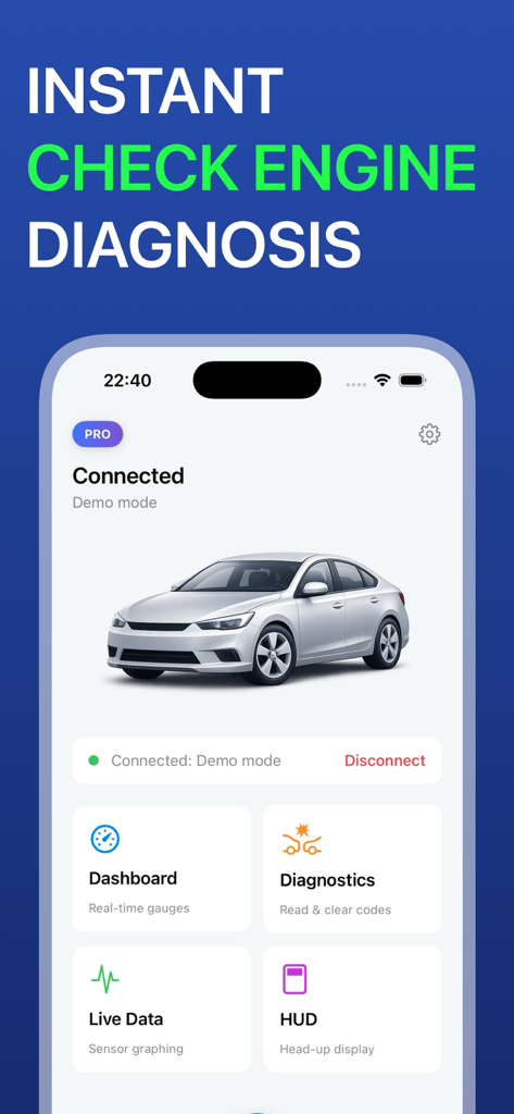 Car Scanner ELM OBD2 - Torque - Interface of Car Scanner ELM OBD2 app showing instant check engine diagnosis and dashboard features