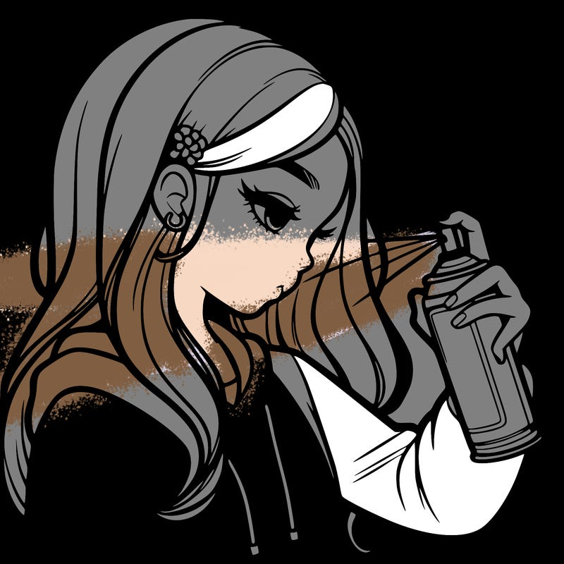 a realistic girl spray painting