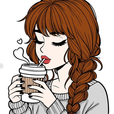 realistic girl drinking coffee