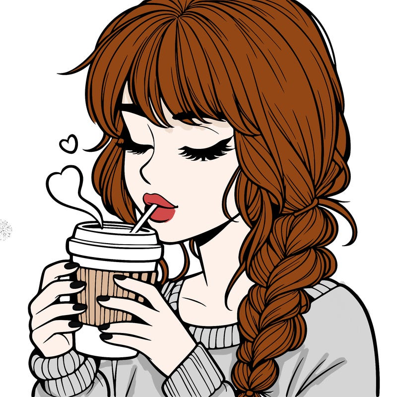 realistic girl drinking coffee