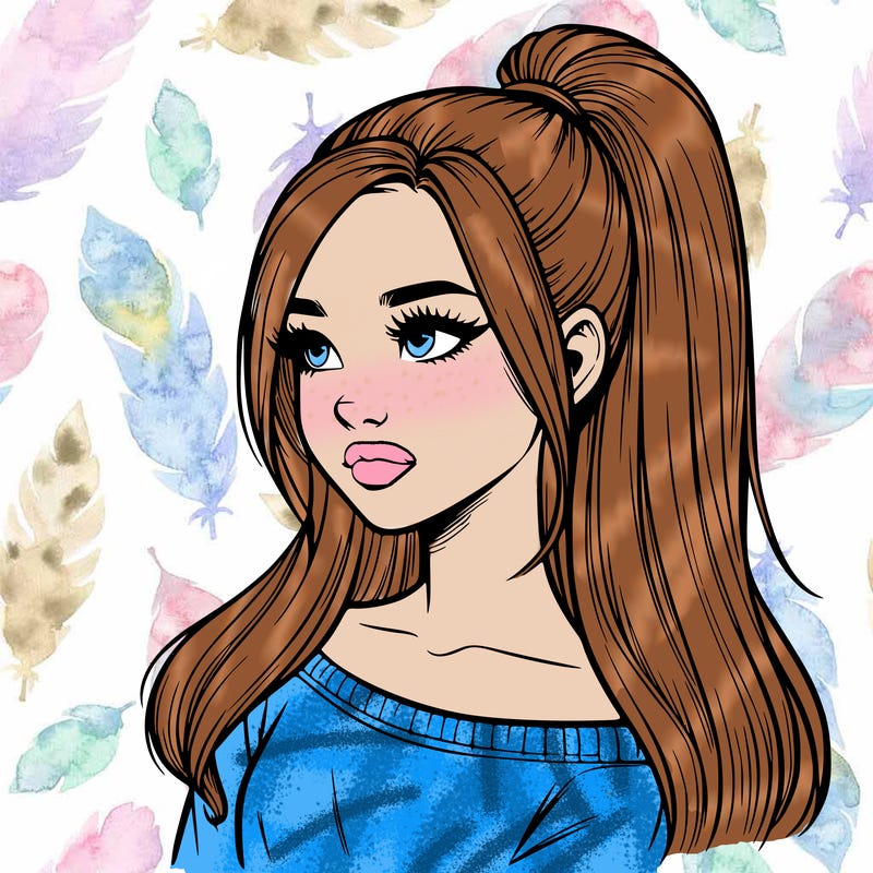 realistic girl with a high ponytail