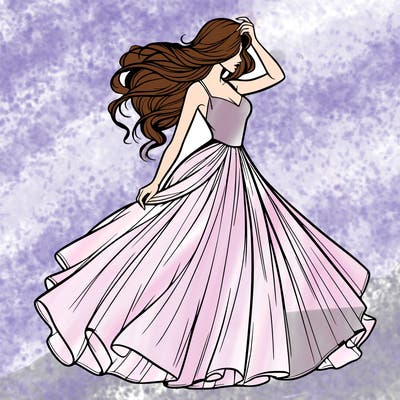 realistic woman with dress flowing in the wind