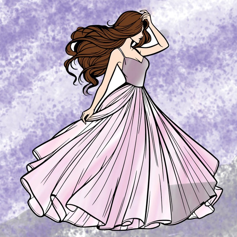 realistic woman with dress flowing in the wind