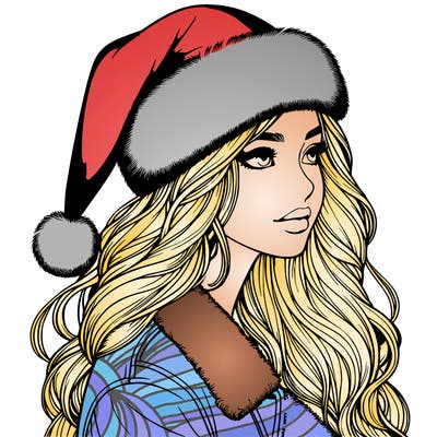 realistic girl in santa hat