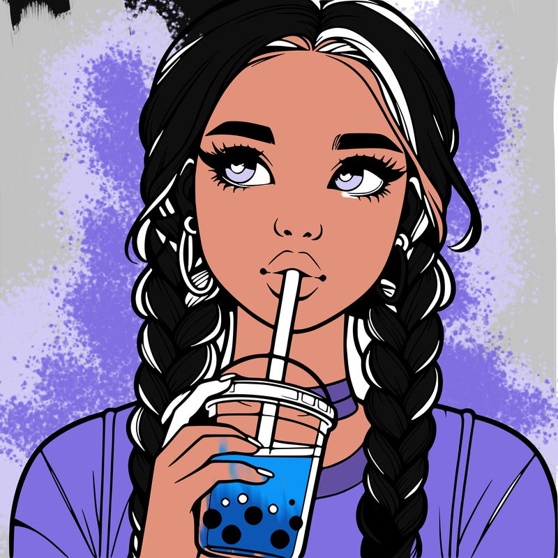 realistic girl with braided hair drinking boba