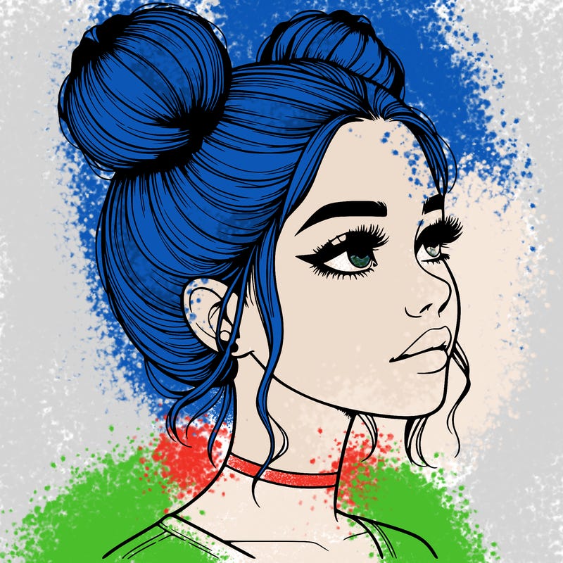 realistic girl with buns on the top of her head