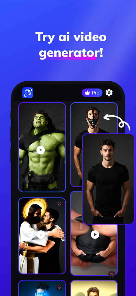 Interface of Vizia app displaying various AI video generation templates including superhero and aesthetic styles