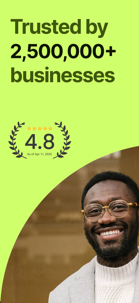 Invoice Maker & Estimate App - Bookipi invoice maker app showing a 4.8 star rating and trusted by over 2.5 million businesses.