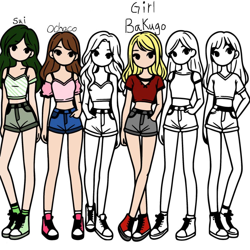 a group of girls wearing crop tops and shorts