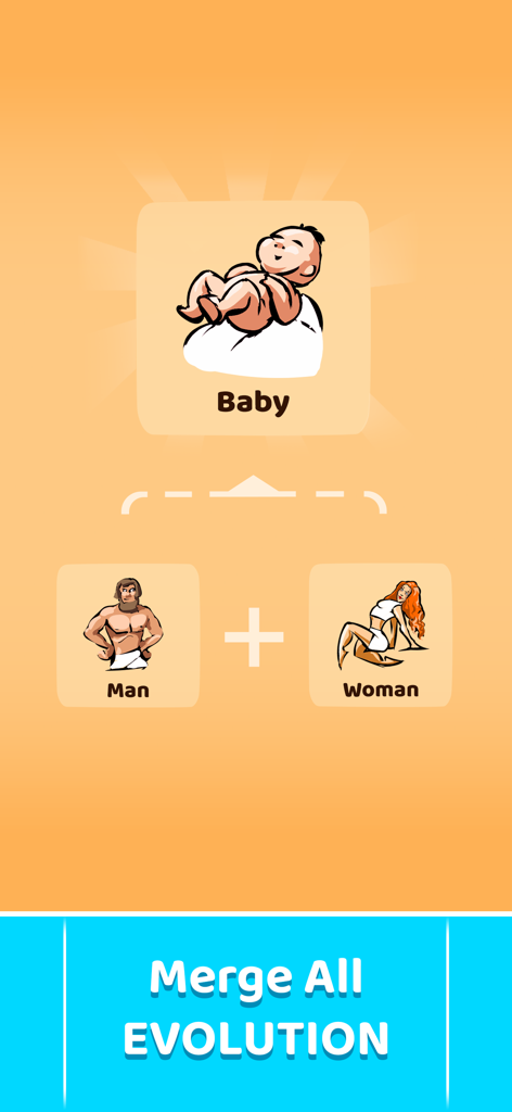 Doodle God: Alchemy Craft DIY - Una captura de pantalla de Doodle God que muestra la evolución de un hombre y una mujer fusionándose para crear un bebé.