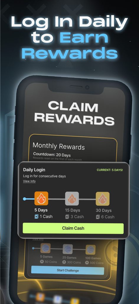 Novig app interface showing daily login rewards and sweepstakes cash prize tiers
