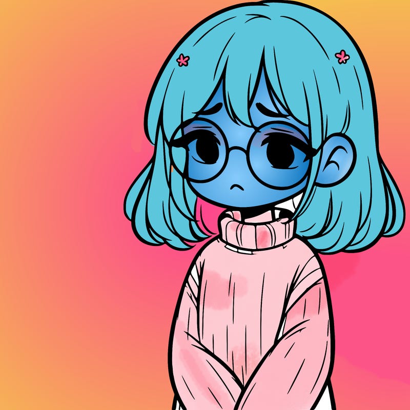 sad girl with glasses in a sweater