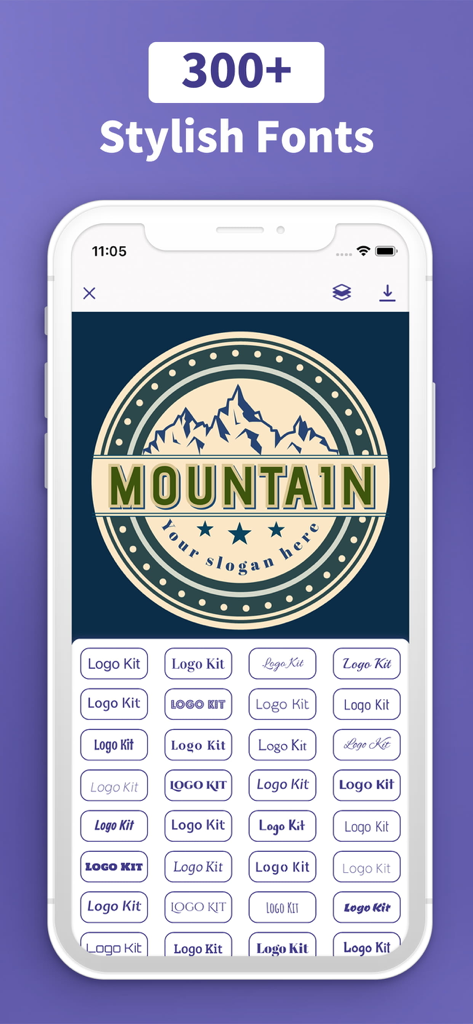 Logo Maker & Creator - Logokit - Interface of Logokit app showing a variety of stylish fonts for logo design