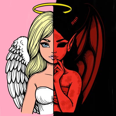 realistic angel half demon