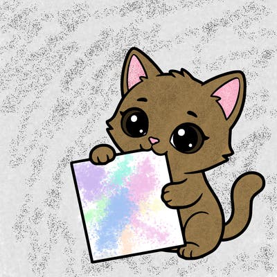 a small cat with a blank sheet of paper in its hand. the cat is sooooooo cute!