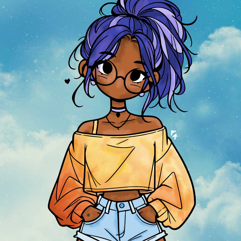 girl with a messy ponytail glasses a baggy crop top and jean shorts