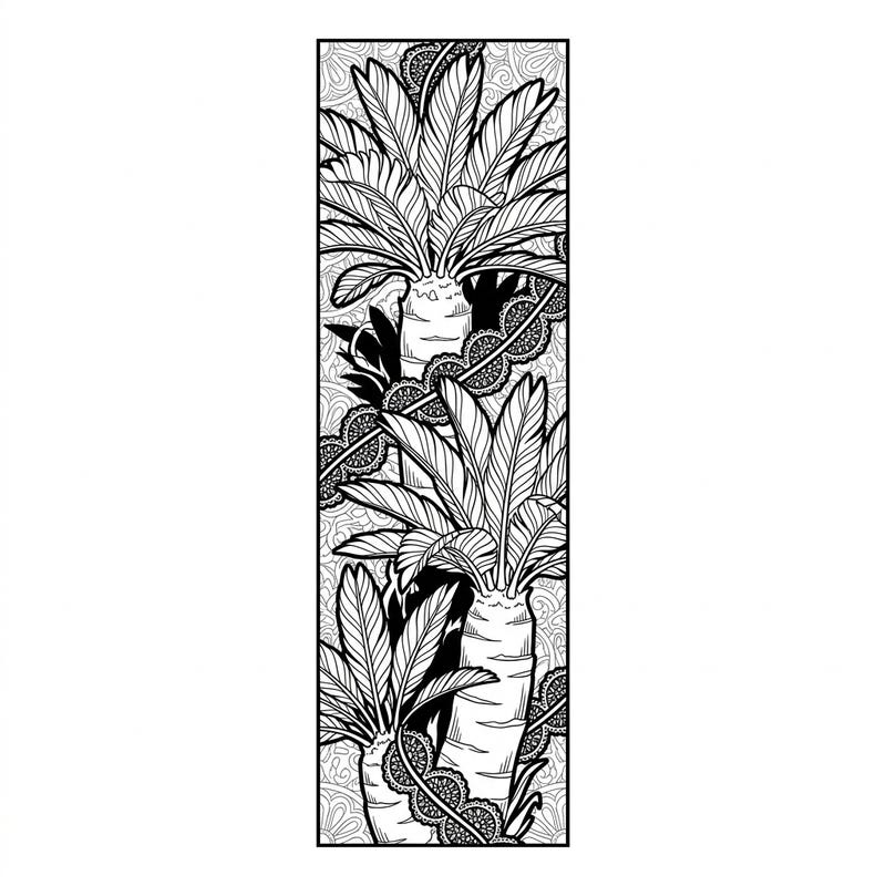 Unleash your creativity with this unique Gothic Cycad bookmark coloring page, featuring ancient plants adorned with intricate, dark botanical patterns. It's the perfect canvas for lovers of mysterious flora and Victorian-inspired art.