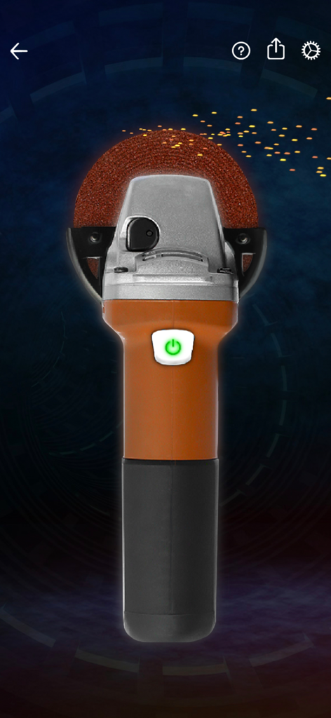 Prank Tools - An angle grinder tool simulator on a smartphone screen with sparks