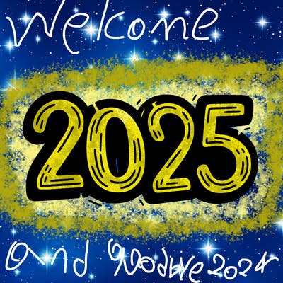 one line scrawled numbers sketch design “2025”