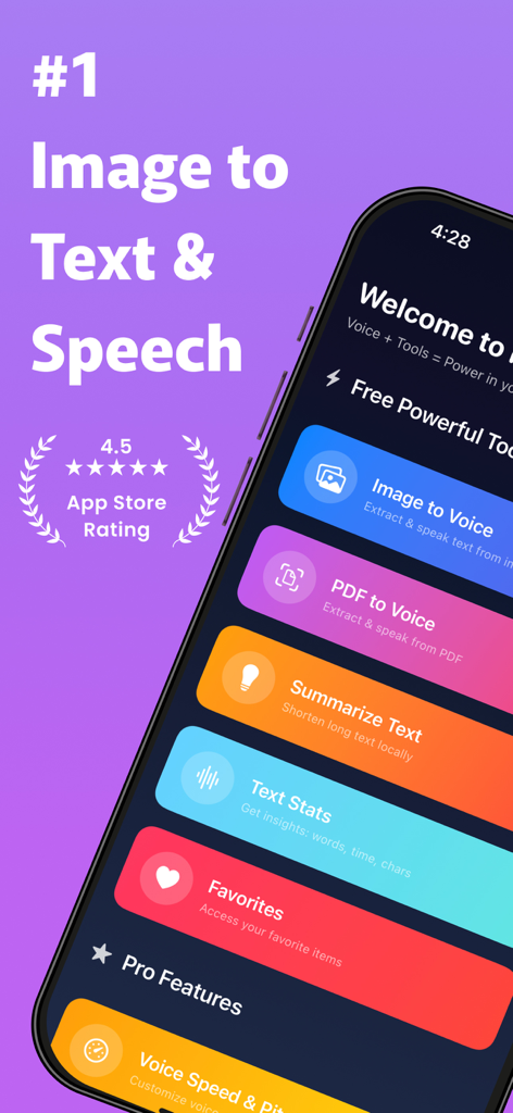 ReadLoud: Scan Image to Text - ReadLoud app interface showing features for converting images and PDFs to text and speech