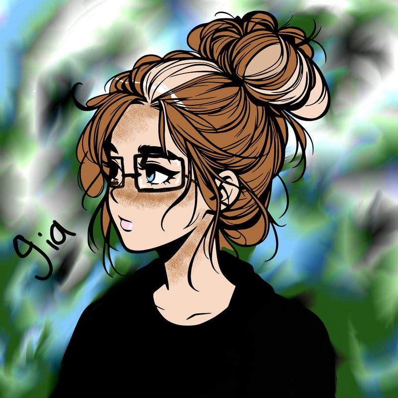 realistic teenage girl with a messy bun